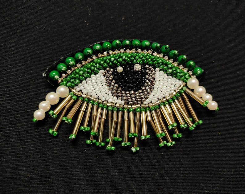 Indian Green White And Multi Colour Eye Design Beaded Work Pipe Tassels Patch Applique Used in Different Designing in Multi Artifacts image 9