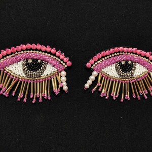 Indian Pink White Black And Multi Colour Eye Design Beaded Work Pipe Tassels Patch Applique Used in Different Designing in Multi Artifacts image 3