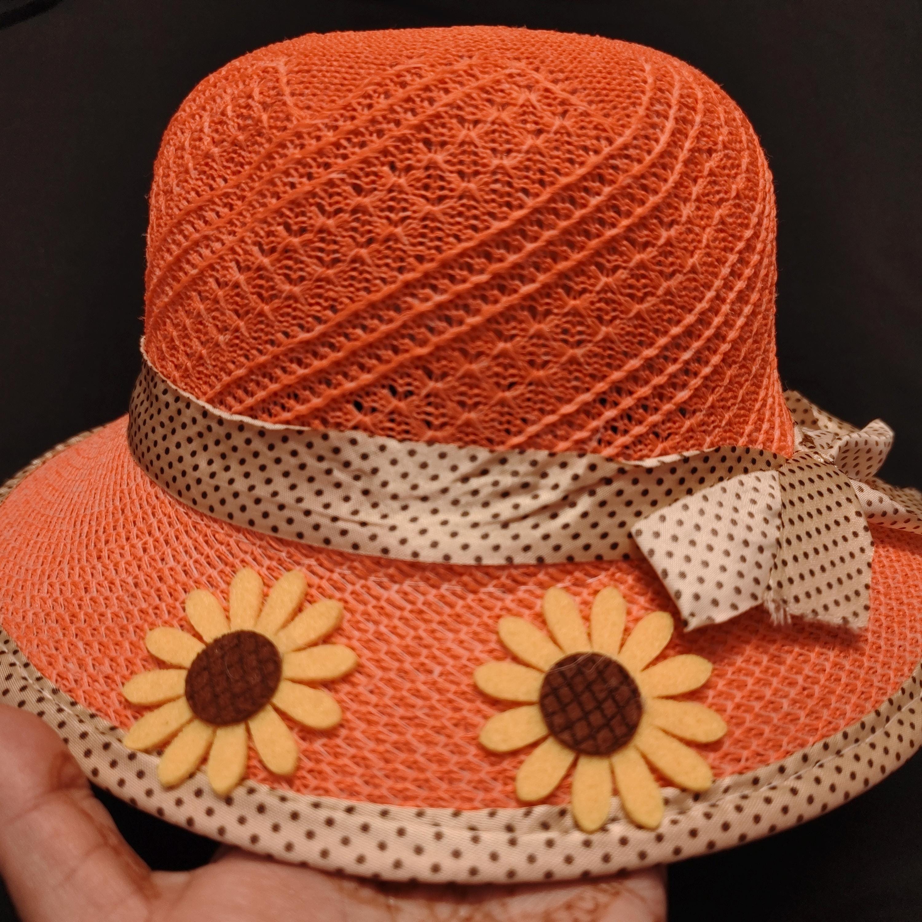 Handmade Orange Floral Straw Hat: Wide Brim Summer Hat - Etsy display picture 2