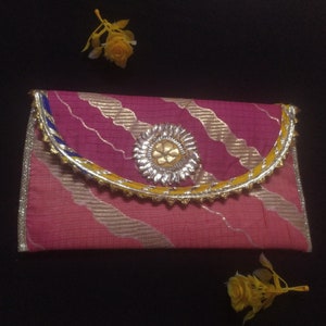 This Is Indian Multi Colour Pink Yellow And Gold Colour Decorative Handmade Applique Work Design Purse For Special Occasion Wholesalers image 3