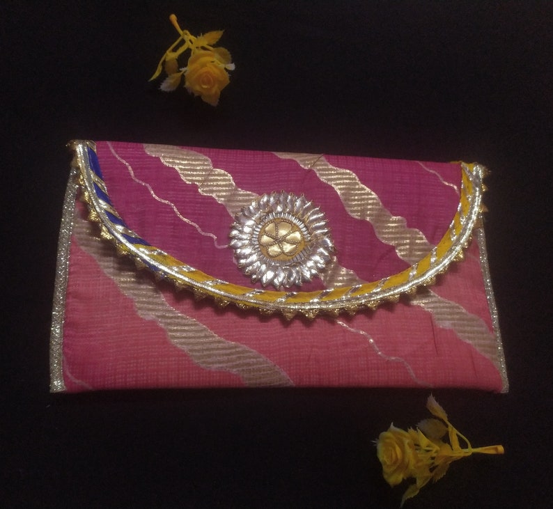 This Is Indian Multi Colour Pink Yellow And Gold Colour Decorative Handmade Applique Work Design Purse For Special Occasion Wholesalers image 3