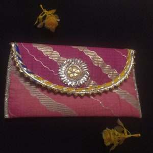 This Is Indian Multi Colour Pink Yellow And Gold Colour Decorative Handmade Applique Work Design Purse For Special Occasion Wholesalers image 6