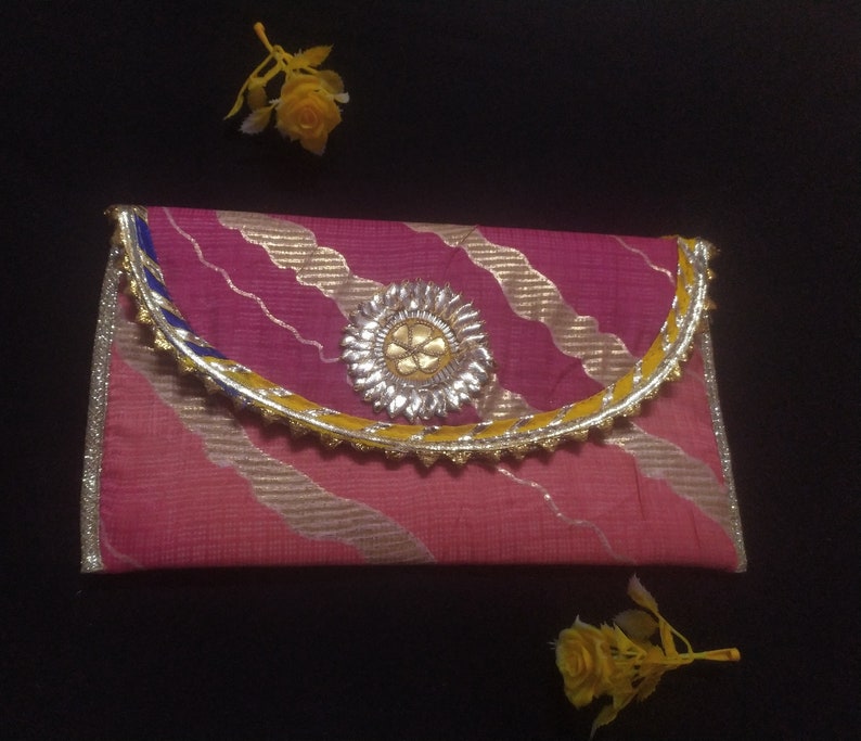 This Is Indian Multi Colour Pink Yellow And Gold Colour Decorative Handmade Applique Work Design Purse For Special Occasion Wholesalers image 6