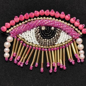 Indian Pink White Black And Multi Colour Eye Design Beaded Work Pipe Tassels Patch Applique Used in Different Designing in Multi Artifacts image 4