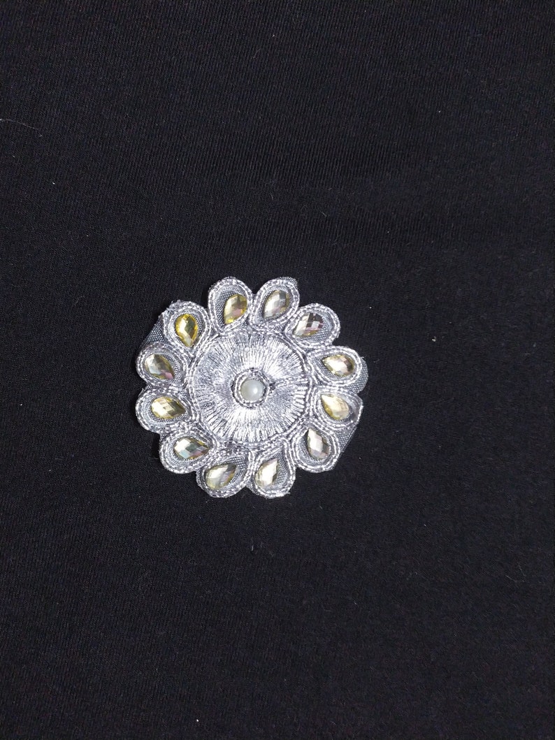 2 Pieces Indian Silver Color Floral Beaded Design Patch Applique Used in Different Designing in Multi Artifacts