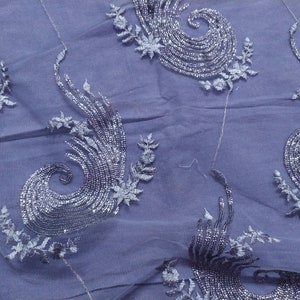 Grey Net Fabric: Indian Sequin Embroidered Design, Costume Fabric By The Yard