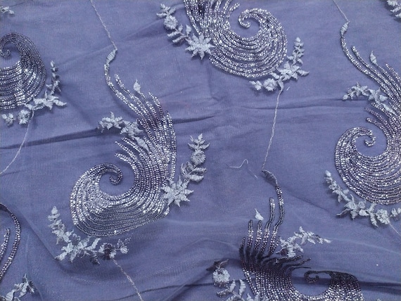 BY Yard Indian Grey Colour Net Fabric Sequin Embroidered Work Design Fabric  Used in Different Designing in Multi Apparels. -  Canada