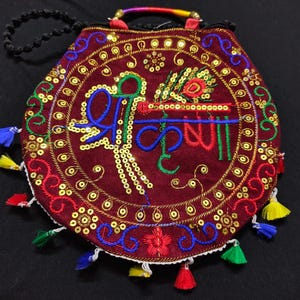 This Is Indian Maroon And Multi Color Handmade Velvet Fabric, Sequin Design Embroidered Purse For Wedding Gift, Potli Purse , Tassels Bag.