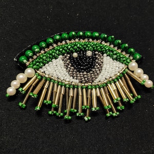 Indian Green White And Multi Colour Eye Design Beaded Work Pipe Tassels Patch Applique Used in Different Designing in Multi Artifacts image 7