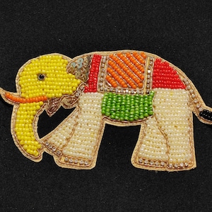 Indian Multi Colour Elephant Beaded Design Patch Applique, Costume Applique , Curtain Applique, Lamp Decor Applique, Lehnga Applique