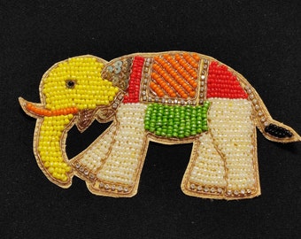 Indian Multi Colour Elephant Beaded Design Patch Applique, Costume Applique , Curtain Applique, Lamp Decor Applique, Lehnga Applique