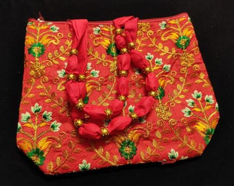 Handmade Red Sequin Embroidered Bag, Indian Wedding Purse