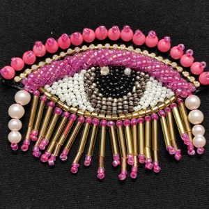 Indian Pink White Black And Multi Colour Eye Design Beaded Work Pipe Tassels Patch Applique Used in Different Designing in Multi Artifacts image 2