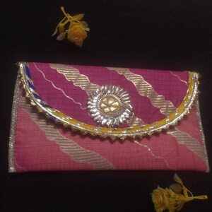 This Is Indian Multi Colour Pink Yellow And Gold Colour Decorative Handmade Applique Work Design Purse For Special Occasion Wholesalers image 8