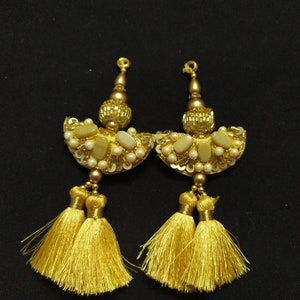 This Is Indian Gold Colour Decorative Handmade Beaded Tassels Dupatta Tassel Used in Different Designing in Multi Artifacts