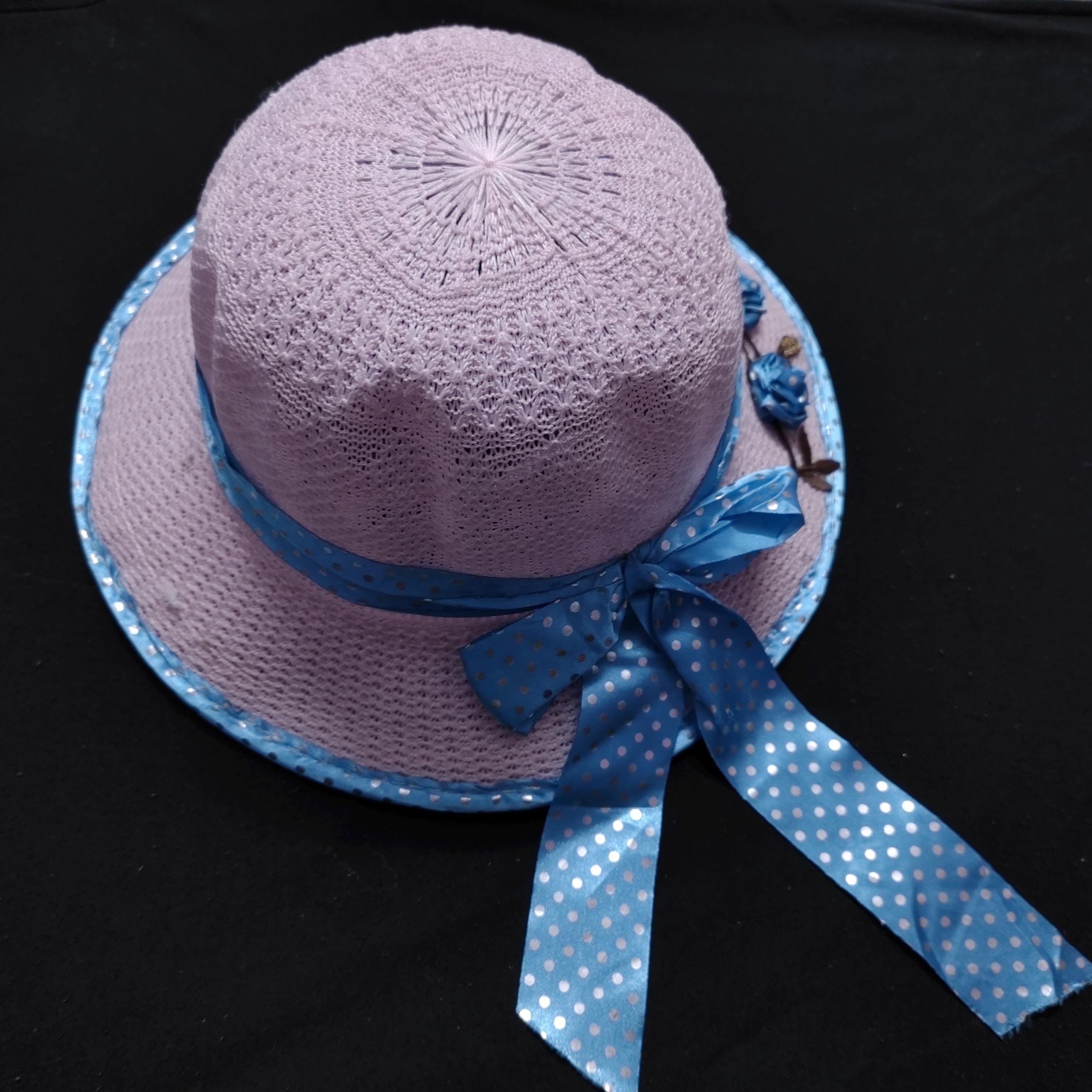 Stylish Kids Straw Hat with Pink and Blue Accents handmade Repro human sized American Girl Felicity summer hat straw  main image 4