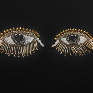 Beaded Eye Patch Applique: Indian Gold & Black Costume Tassel