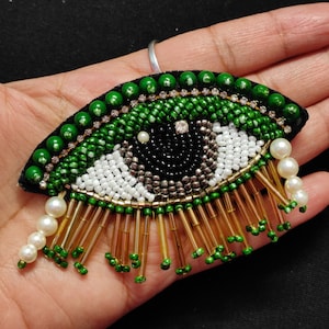Indian Green White And Multi Colour Eye Design Beaded Work Pipe Tassels Patch Applique Used in Different Designing in Multi Artifacts image 5