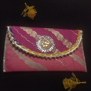 This Is Indian Multi Colour Pink Yellow And Gold Colour Decorative Handmade Applique Work Design Purse For Special Occasion Wholesalers image 5