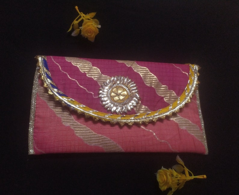 This Is Indian Multi Colour Pink Yellow And Gold Colour Decorative Handmade Applique Work Design Purse For Special Occasion Wholesalers image 5