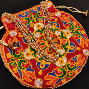 Embroidered Potli Bag: Indian Multi Color Beaded Purse