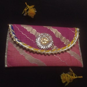 This Is Indian Multi Colour Pink Yellow And Gold Colour Decorative Handmade Applique Work Design Purse For Special Occasion Wholesalers image 9