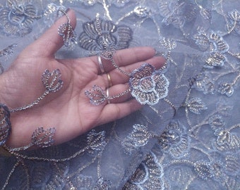 BY Yard Indian Gray Colour Net Fabric Sequin Embroidered Work Design Fabric Used in Different Designing in Multi Apparels.