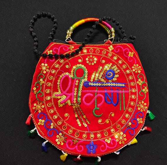 Handmade Sequin Embroidered Velvet Potli Bag - Indian Wedding Gift