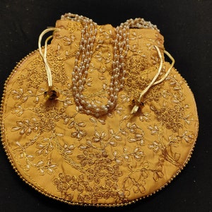 Gold Embroidered Potli Bag: Handmade Indian Wedding Purse