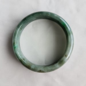 56mm Deep Green Floral Pattern Untreated 100% Natural Grade A Jadeite Genuine Burmese Jade Bangle