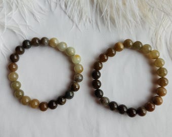 8mm Untreated 100% Natural Genuine Tremolite Nephrite Jade Bracelet Brown Sugar Chocolate Caramel Maillard Style Mix Healthy Energy Balance