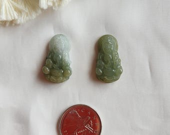 Lote de 2 pedantes Guanyin de jadeíta natural de grado A, auténtico jade birmano, cordón libre.