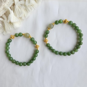 Apple Green Jade Bracelet Natural Nephrite Classic Chinese 14K Gold Filled Hollow 8mm