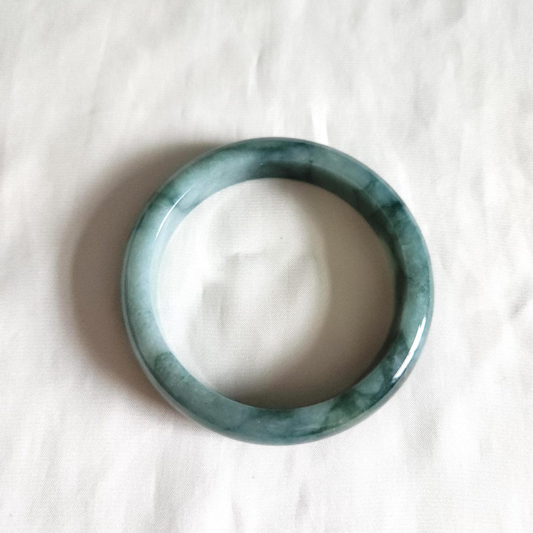 56.5mm Blue Water Floral Pattern Grade A Jadeite Bangle Natural Burmese ...