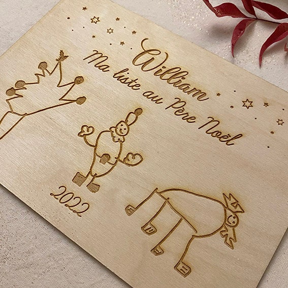 Your child's Santa Claus list, personalized souvenir engraved on a wooden card