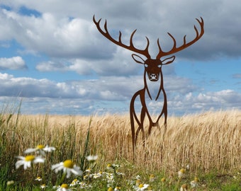 Stag Sculpture - Red Stag Sculpture Rust Patina - Animal Garden Sculpture - Wildlife Sculpture - Garden Sculpture