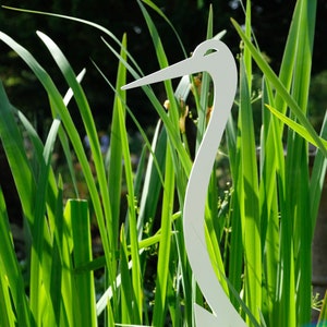 Heron Garden Sculpture (Single) in Stainless Steel- White - Heron Garden Ornament - Garden Sculpture - Metal Garden Art - Heron Ornaments