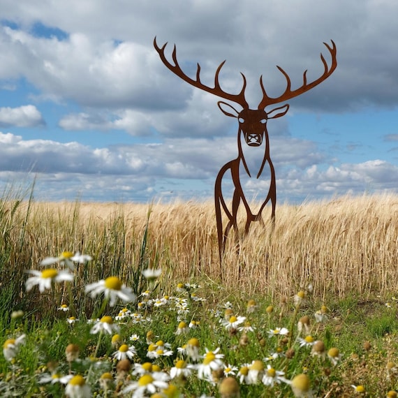Stag Sculpture - Red Stag Sculpture Rust Patina - Animal Garden Sculpture - Wildlife Sculpture - Garden Sculpture