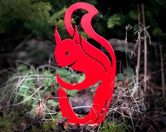 Red Squirrel in Stainless Steel - Squirrel Sculpture - Squirrel Garden Ornament