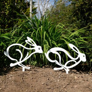 Running Hares in Stainless Steel (Pair) - Hares Garden Sculpture - Hares Sculpture - Hares Ornament - Hares Garden Decor