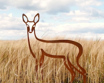 Fawn Sculpture - Deer Sculpture Rust Patina - Animal Garden Sculpture - Metal Deer Art - Wildlife Sculpture - Outside Garden Sculpture