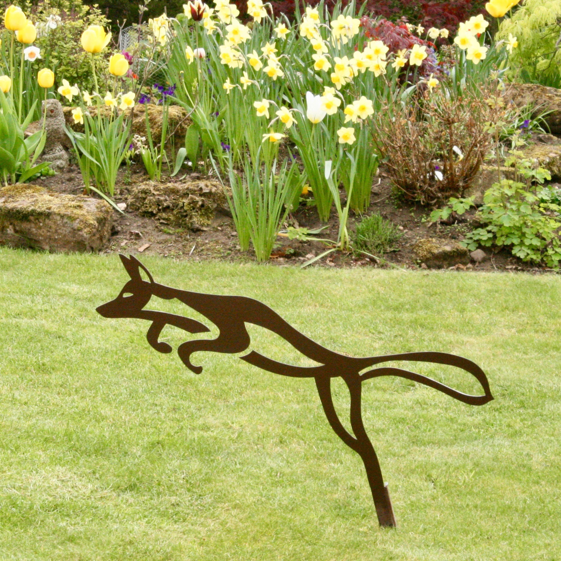 Pouncing Fox Sculpture in Steel Fox Garden Sculpture Rusty Fox