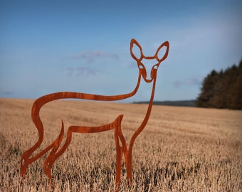 Deer Sculpture - Roe Deer Sculpture Rust Patina - Animal Garden Sculpture - Metal Deer Art - Wildlife Sculpture - Garden Sculpture