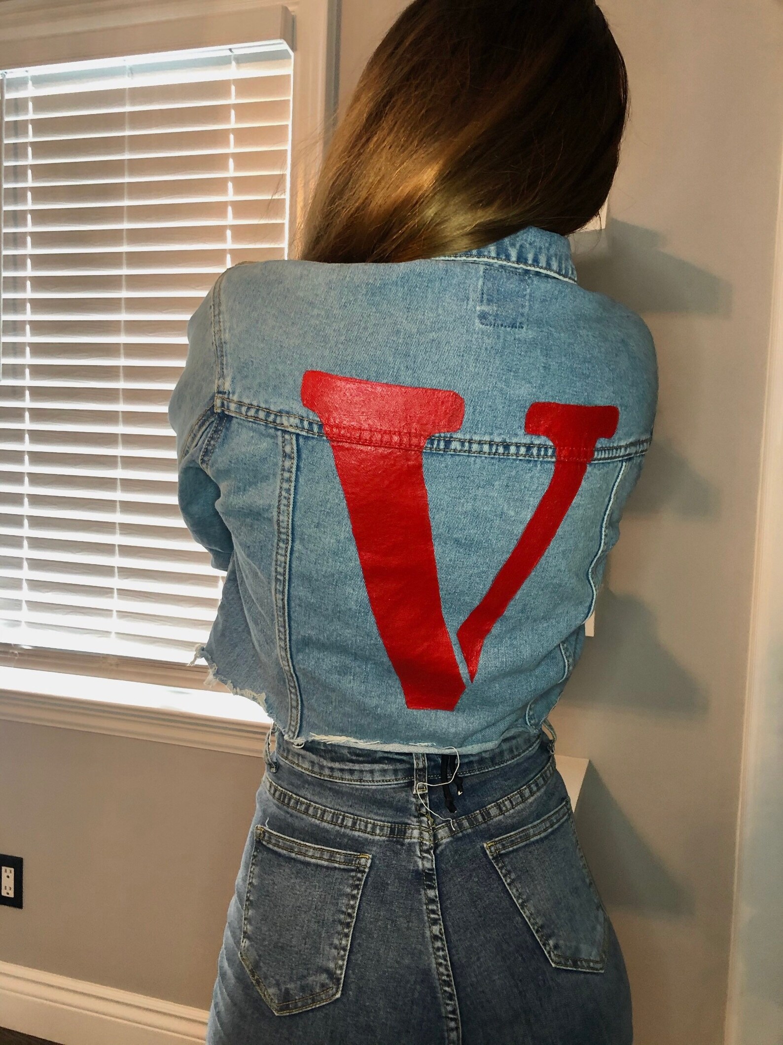 vlone pink jean jacket