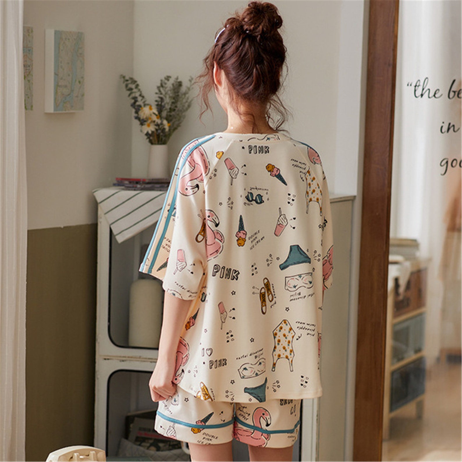 Women Bikini Print Short Sleeves Shorts Pajama Set Summer Etsy