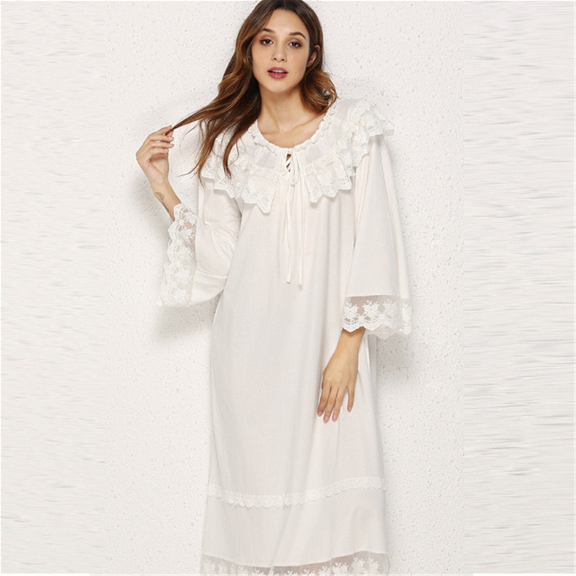 Camisón de encaje blanco de algodón vintage victoriano pijama Etsy