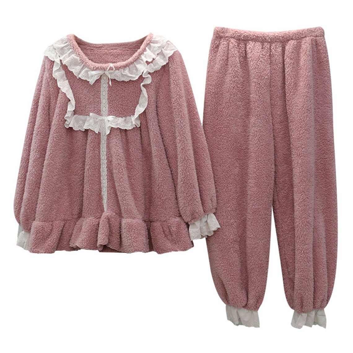 Pink Velvet Pajamas Set Kawaii Women Sleepwear Set Women Etsy