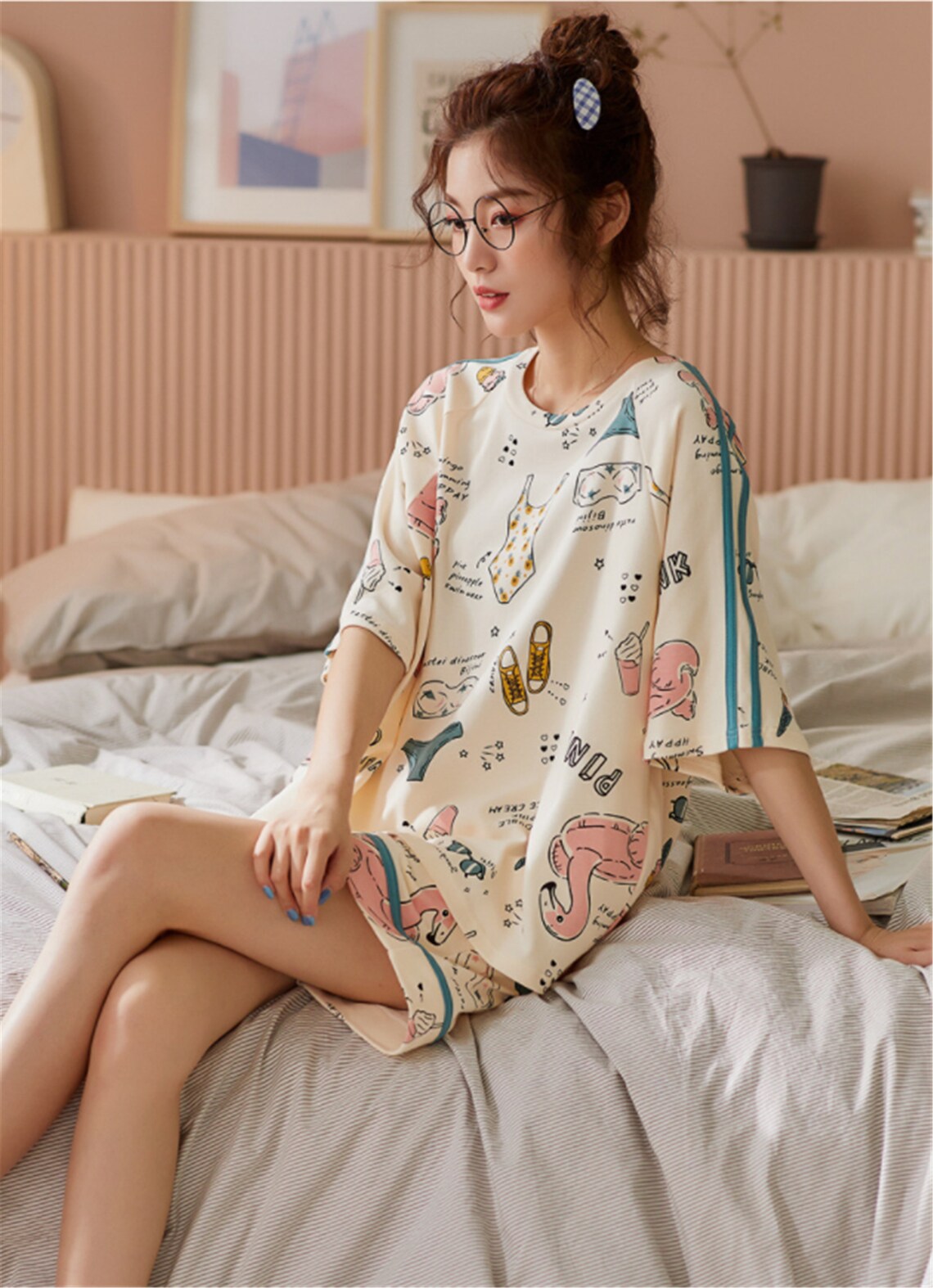 Women Bikini Print Short Sleeves Shorts Pajama Set Summer Etsy