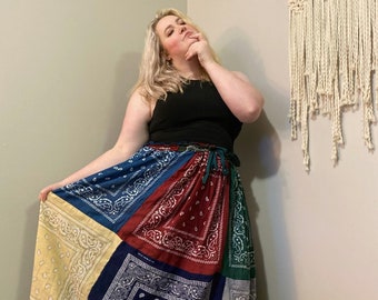 Boho-Chic Bandana Maxi Skirt