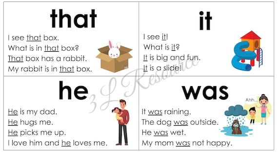 INSTANT DOWNLOAD 100 Printable Fry Sight Word Flash Cards With Sentences.  Pre K, Kindergarten, 1st Grade Sight, High Frequency, Learning - Etsy